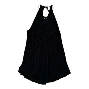 Black Strappy Sleeveless Tunic SM Crocheted Keyhole Racerback Boutique Club Wear